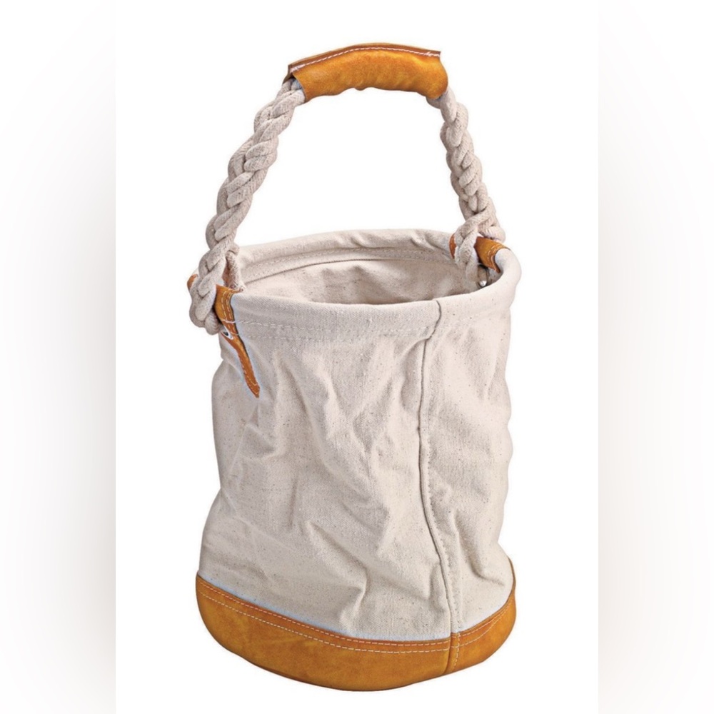 Super Sturdy Round Canvas And Leather Large Bucket Bag, Project Bag, Tote, New!